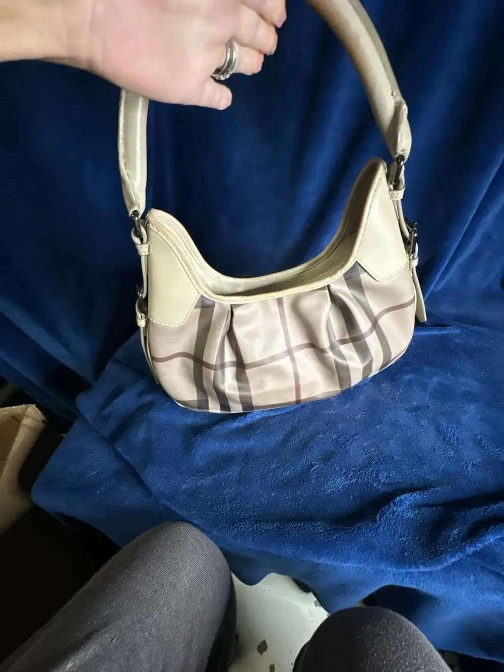 Burberry Brooklyn Small Hobo Bag in Smoked Check Coated Canvas with Leather Trim